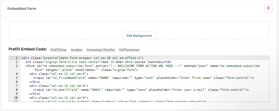 embedded form code