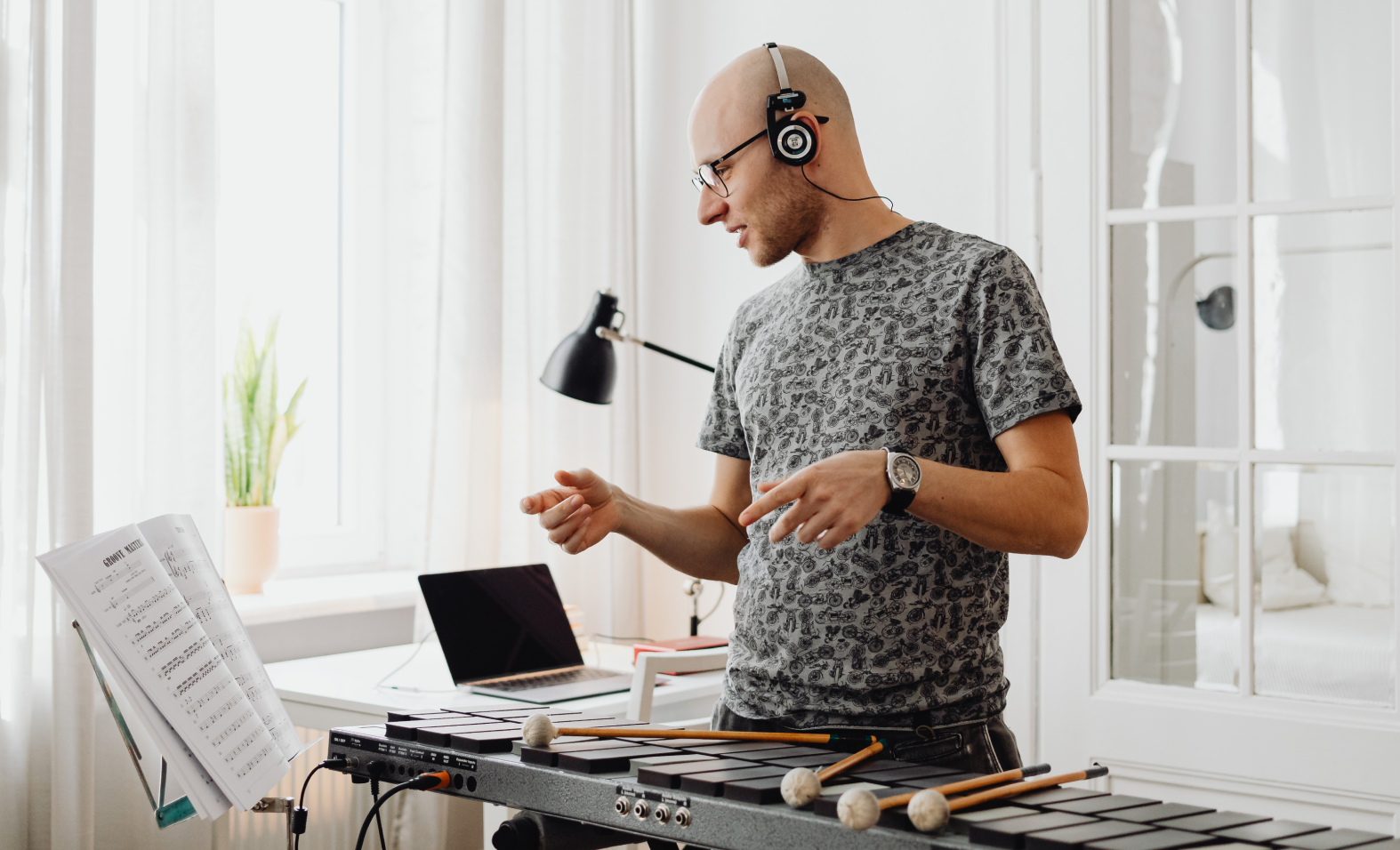 man working at home