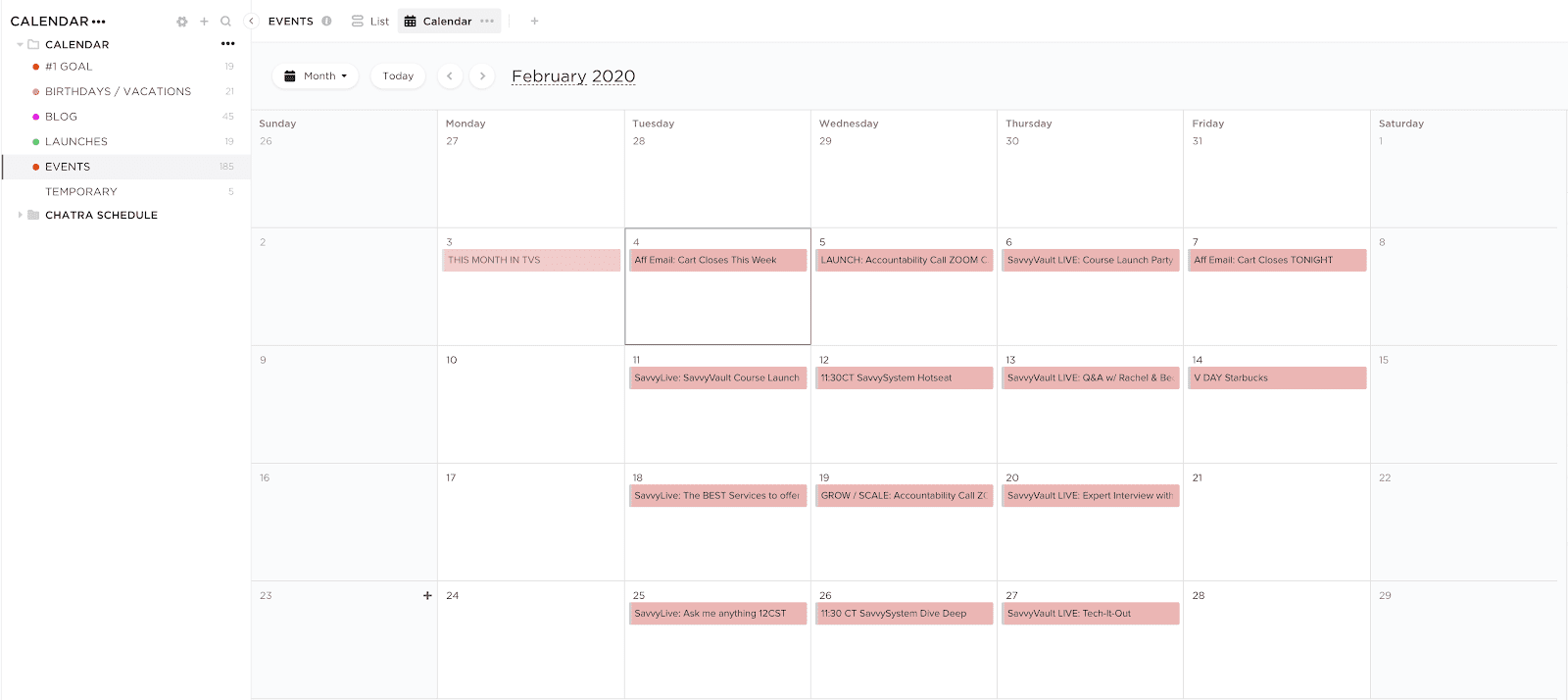 savvyvault calendar