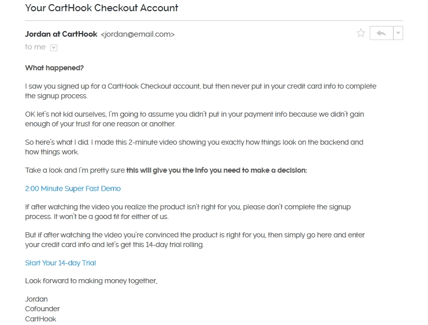 Carthook email example