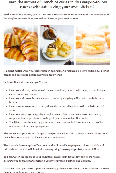 French baking course description