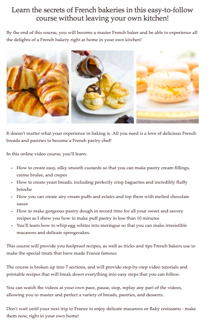 French baking course description