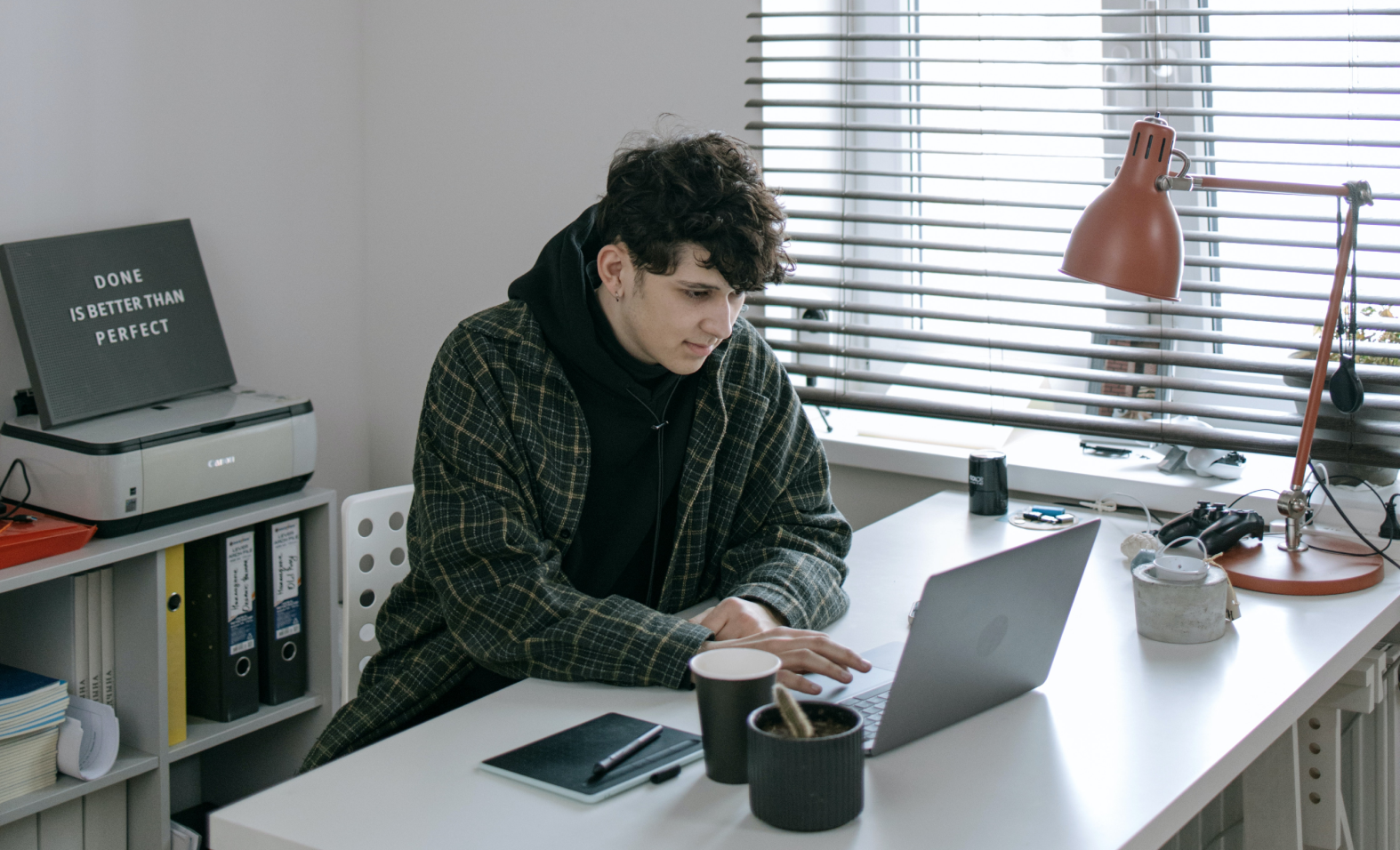 man working at home office