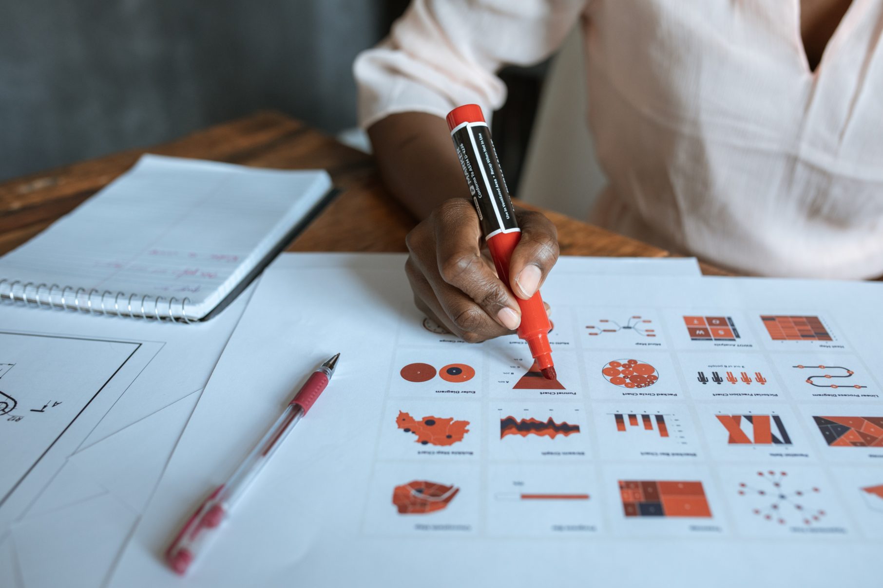 woman with marker and charts