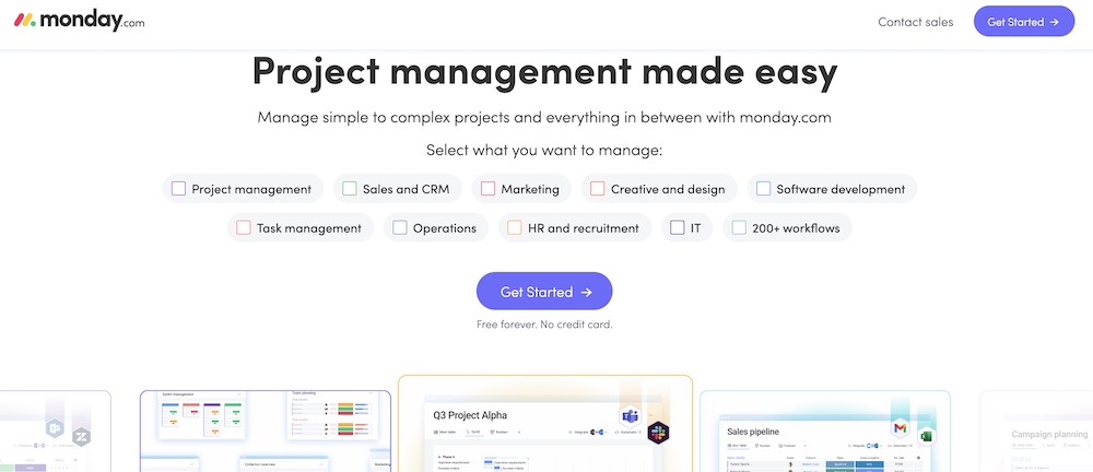 project management landing page