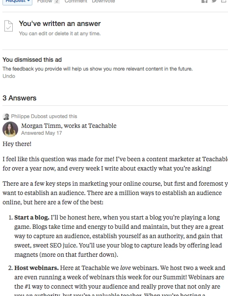 teachble quora response