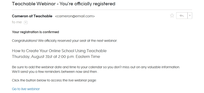 Teachable webinar email