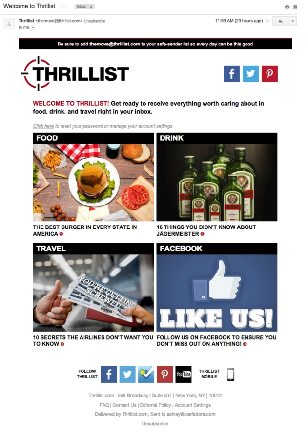 thrillist welcome email example