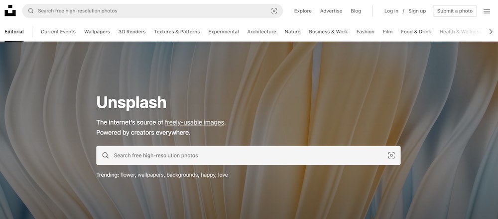 an image of the unsplash homepage