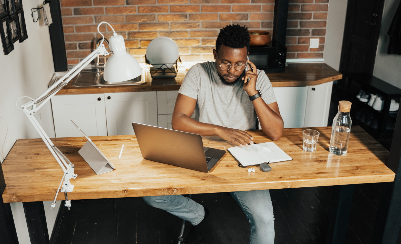 man working at home office