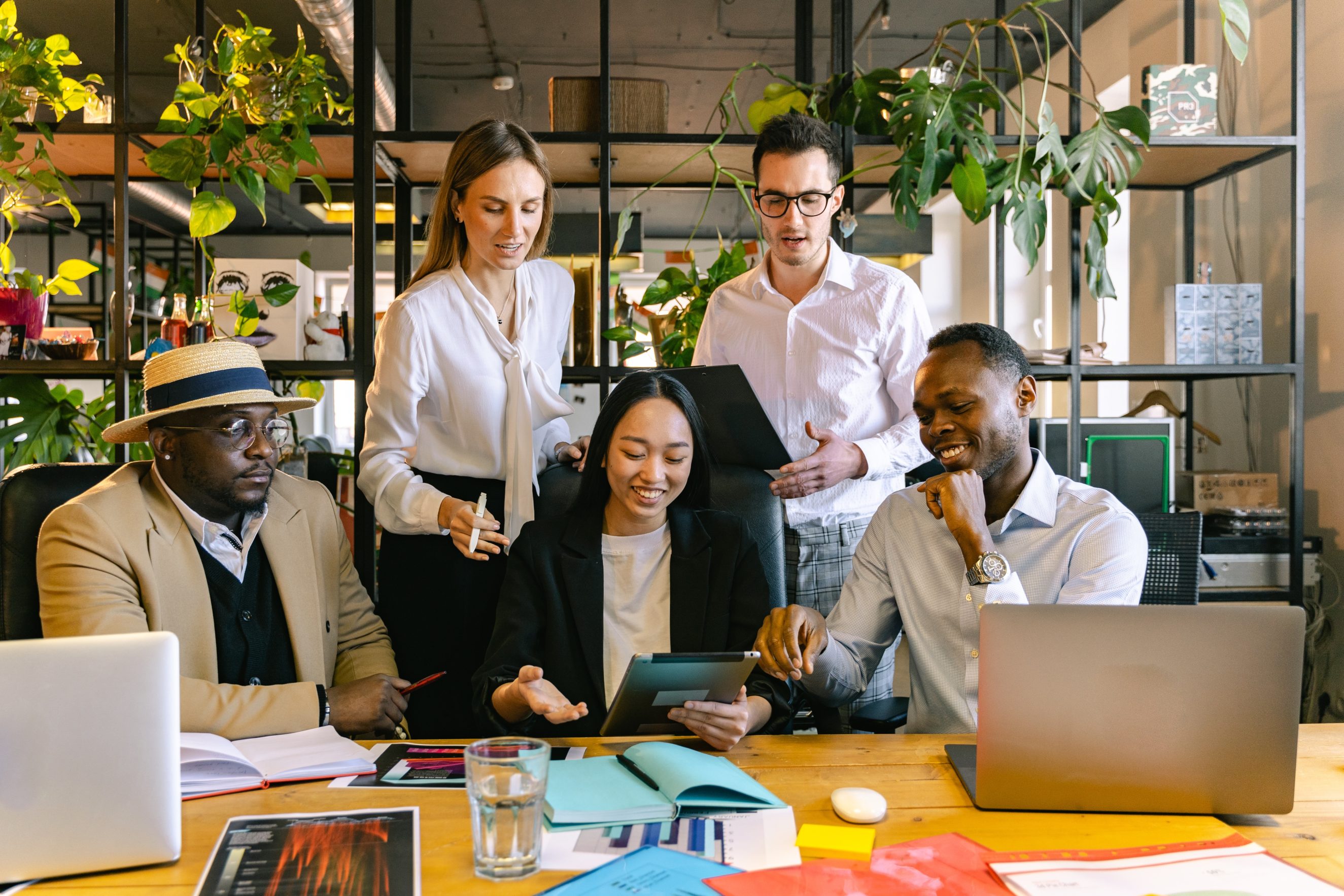 team working in office space