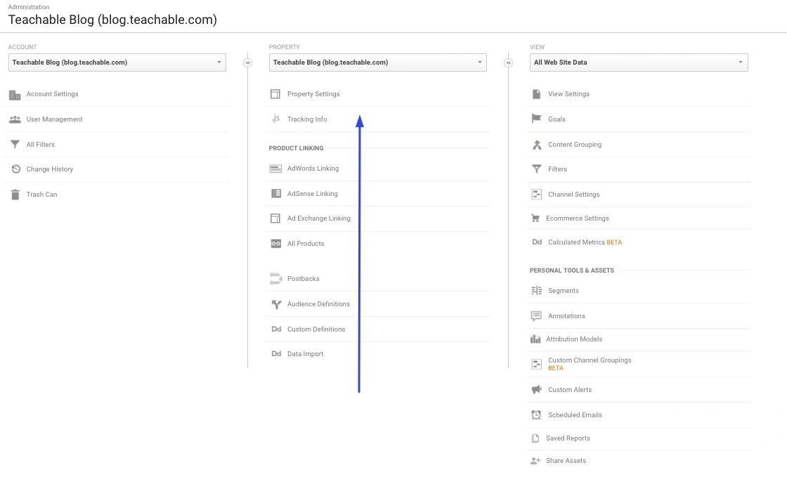 Google Analytics property settings