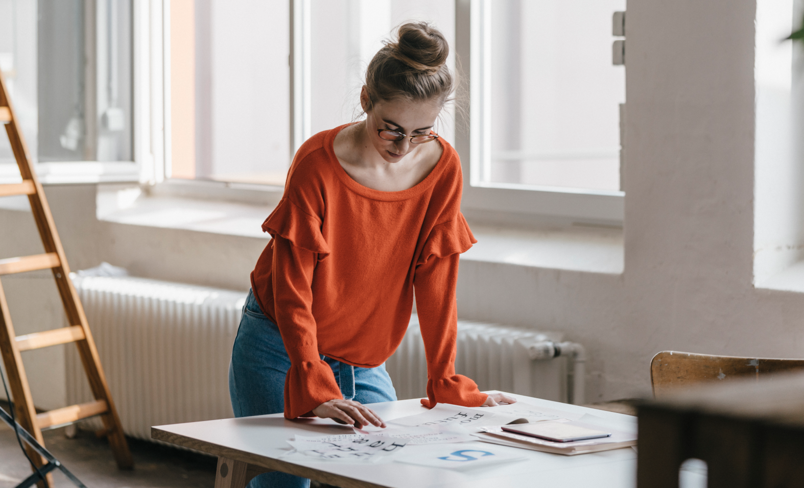 woman working at table