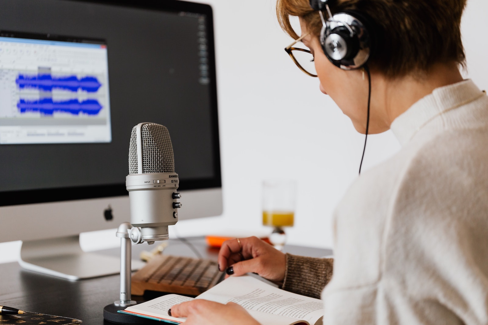 woman recording audio