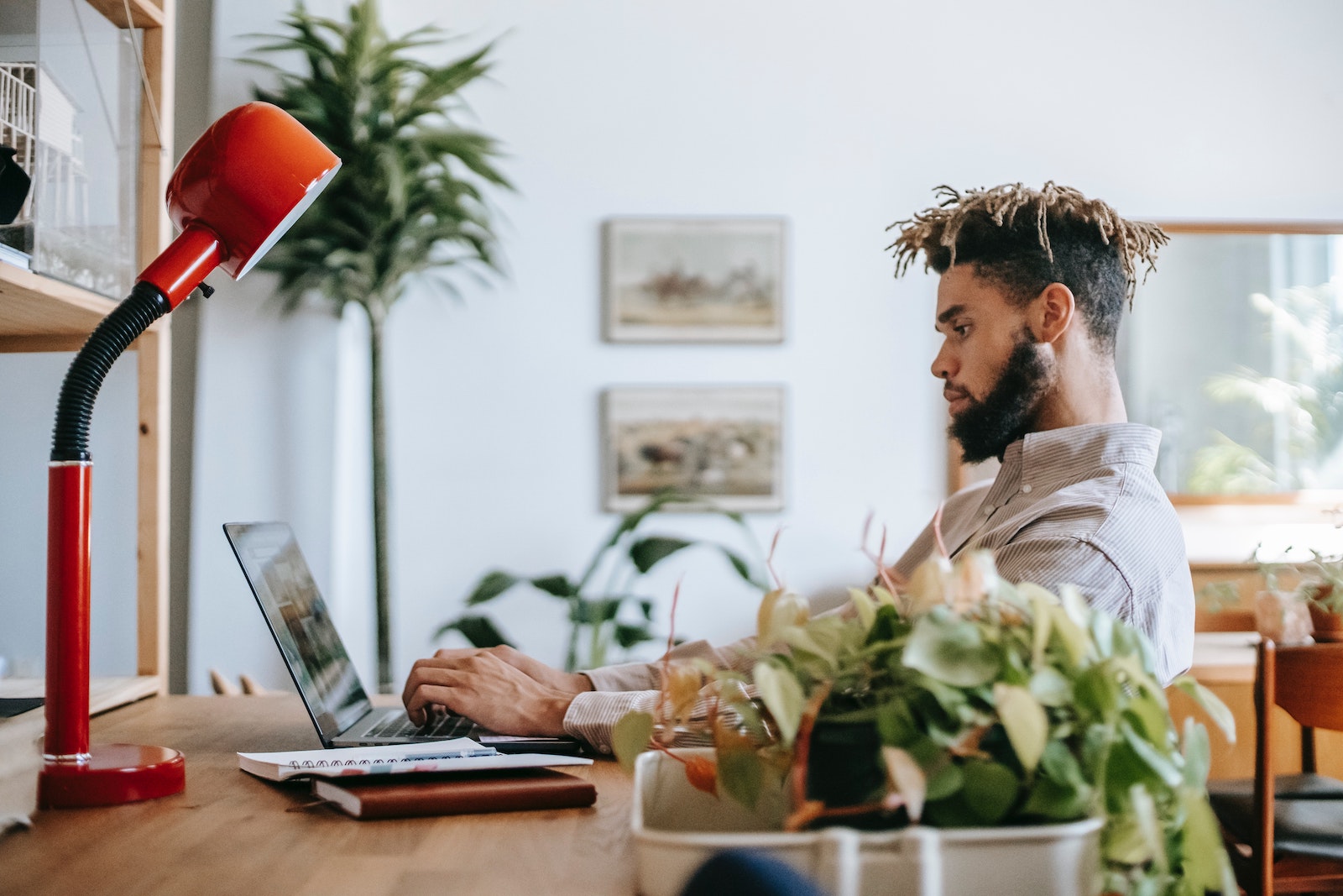 man working at home office