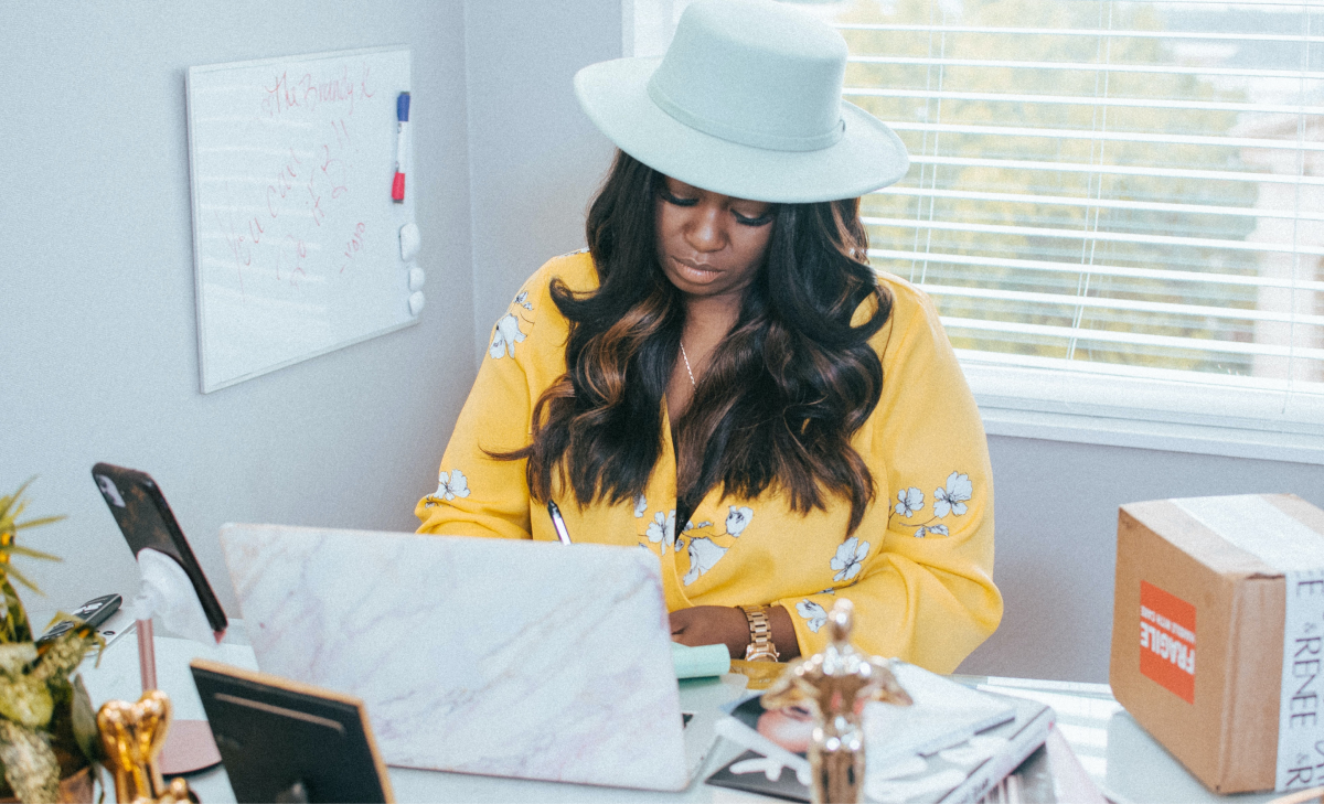 woman working at home office