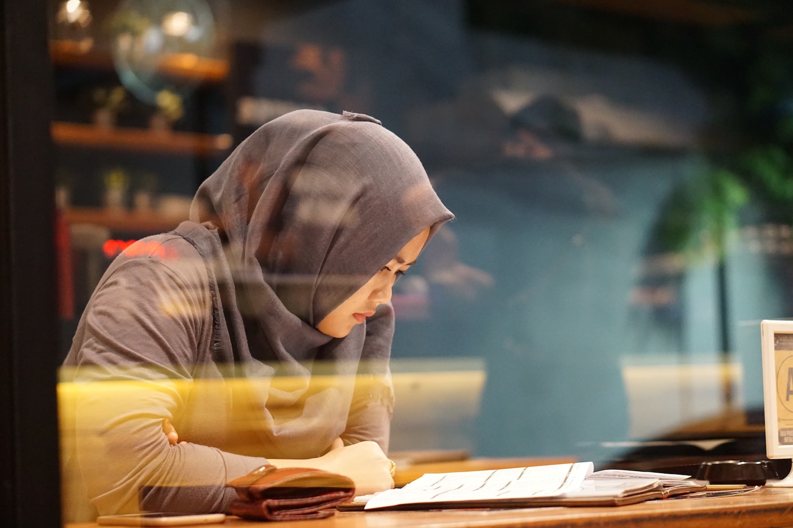 woman at work studying