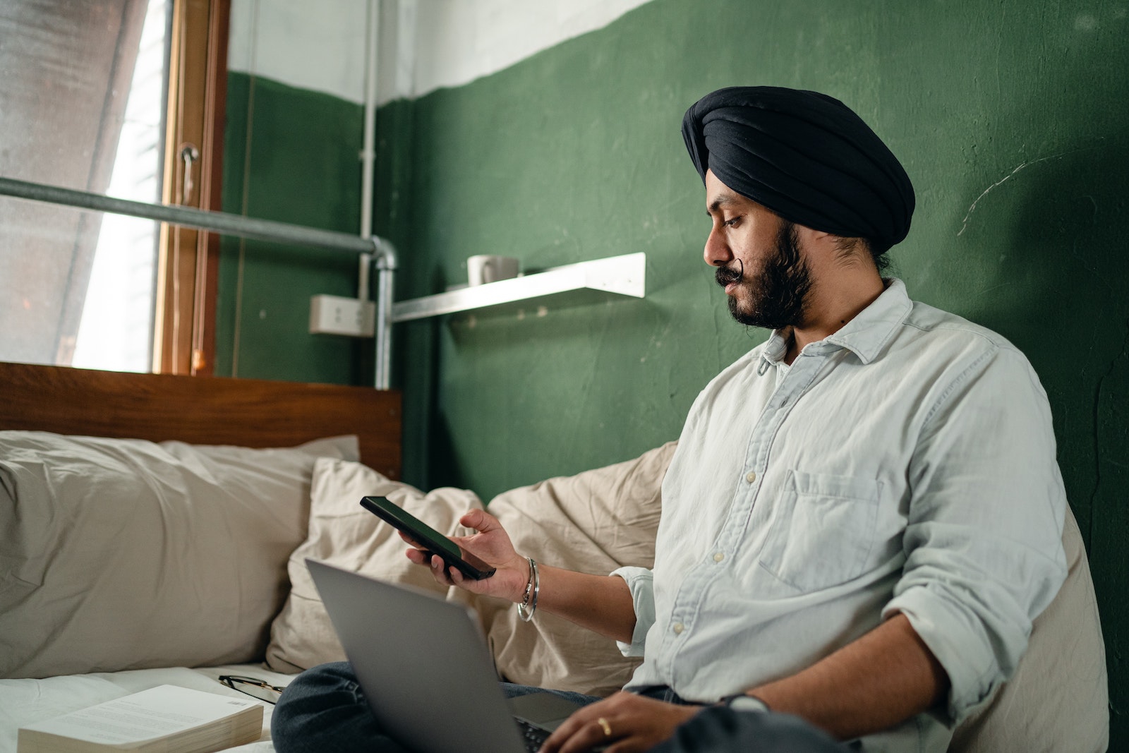 man working at home