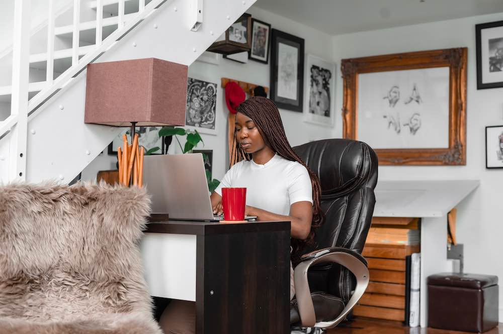 a person working from home at a desk