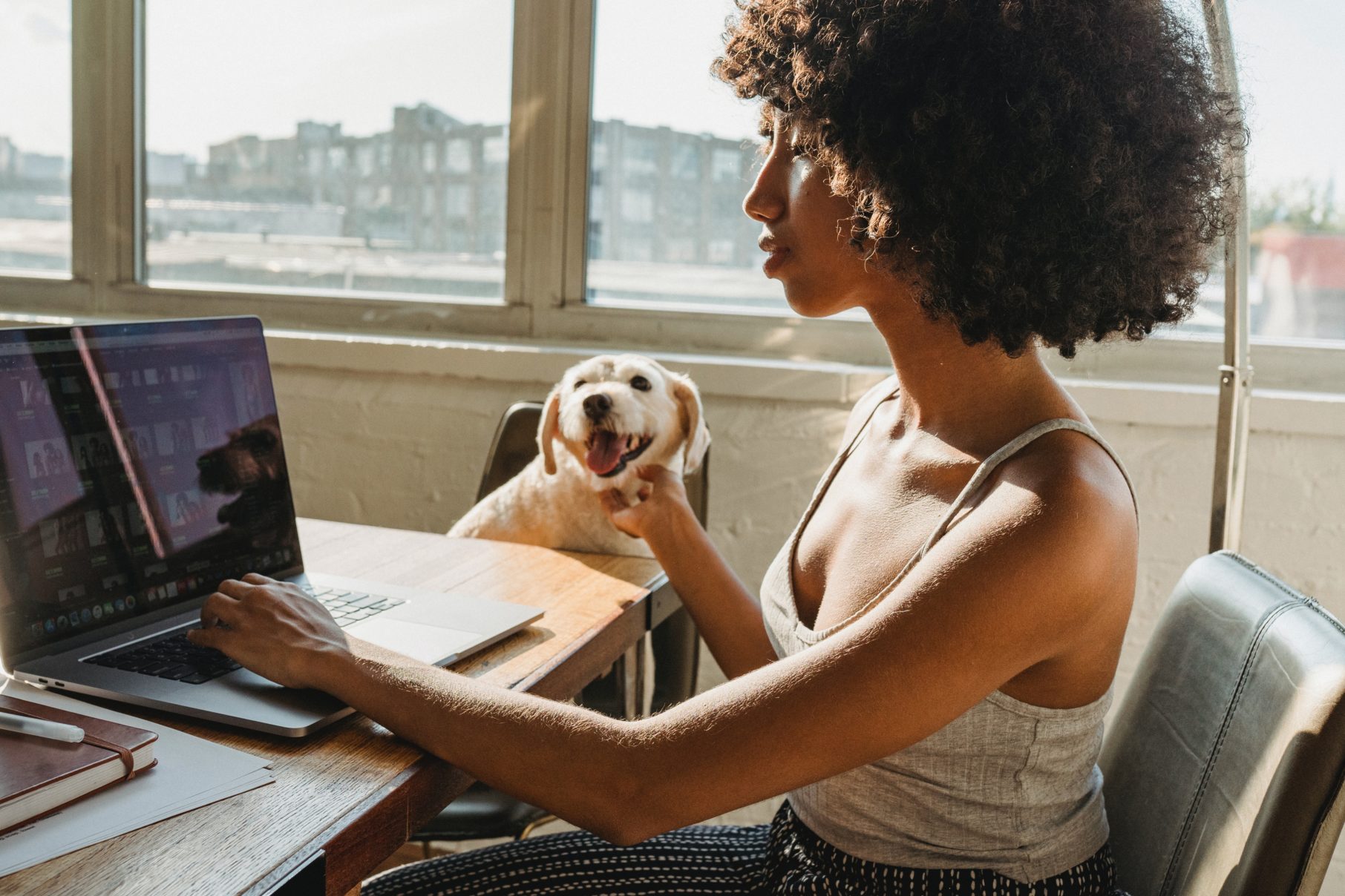 woman working with dog