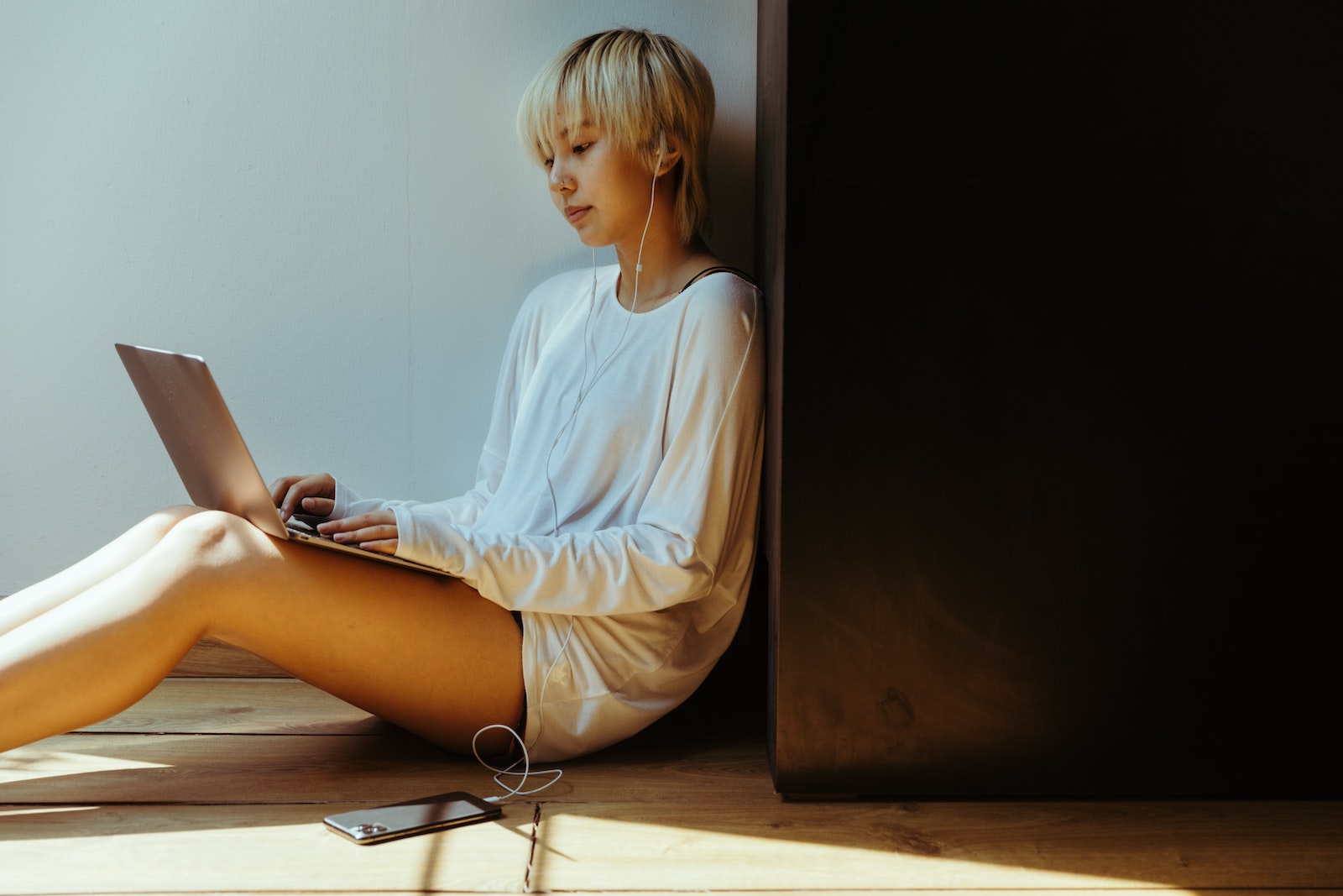 woman working on computer at home