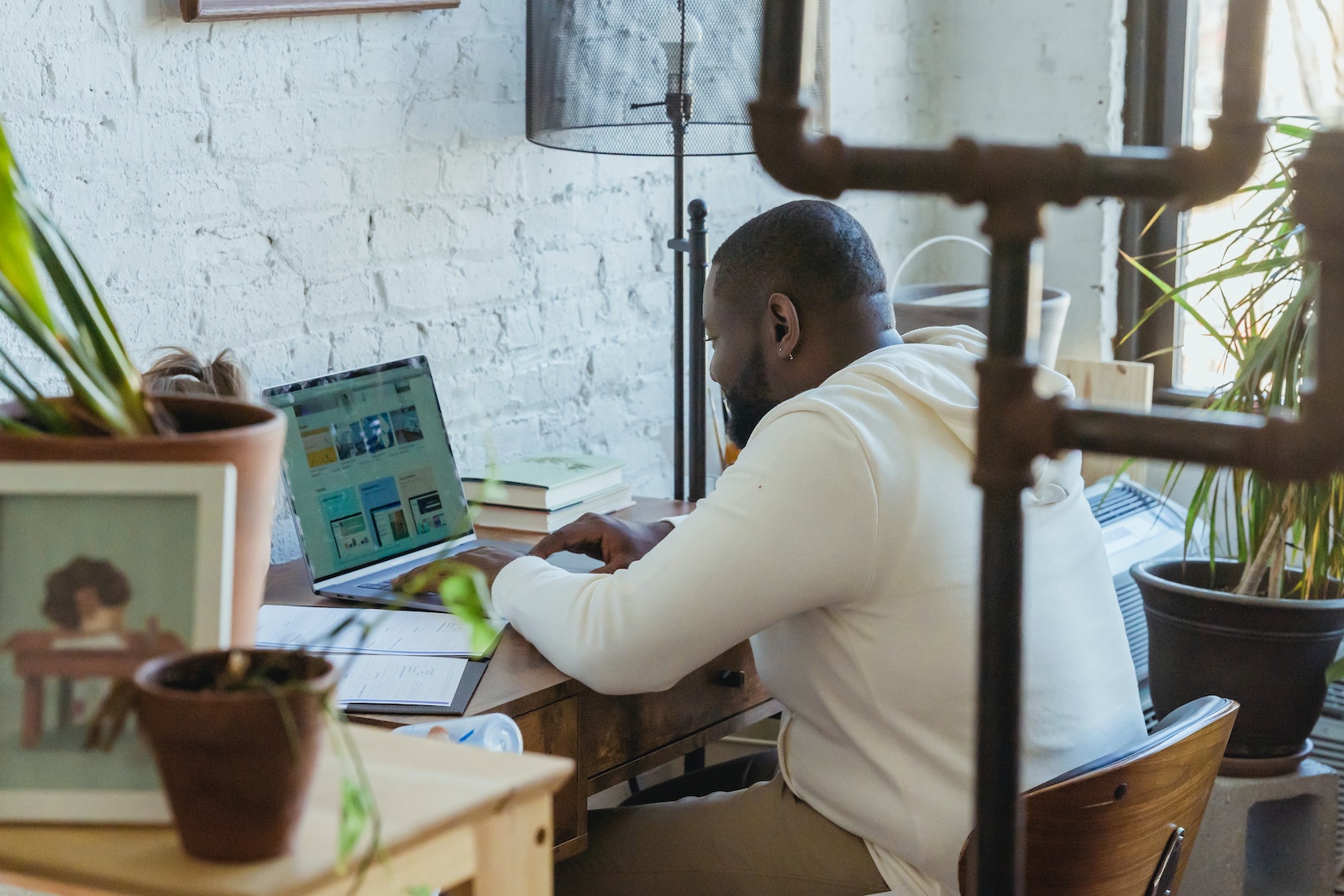 man working at home office