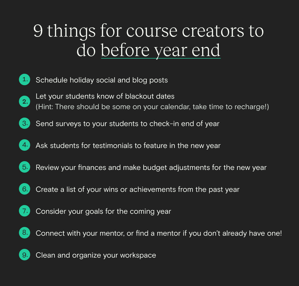 graphic list of nine things for creators to do