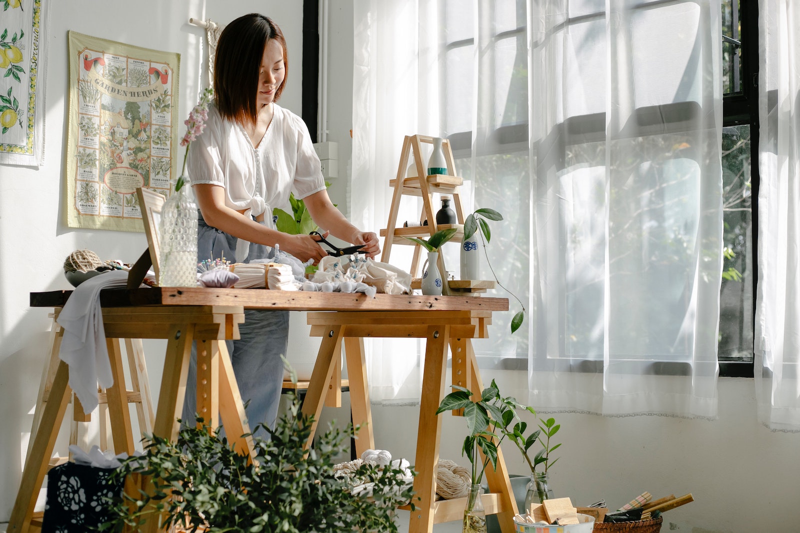 woman working at home with desk