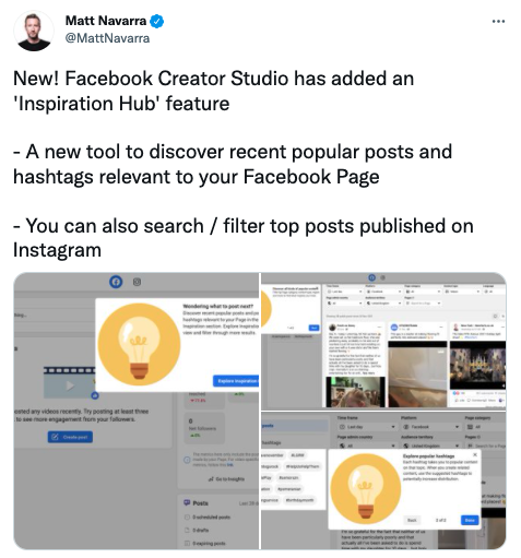 Facebook Inspiration Hub announcement post