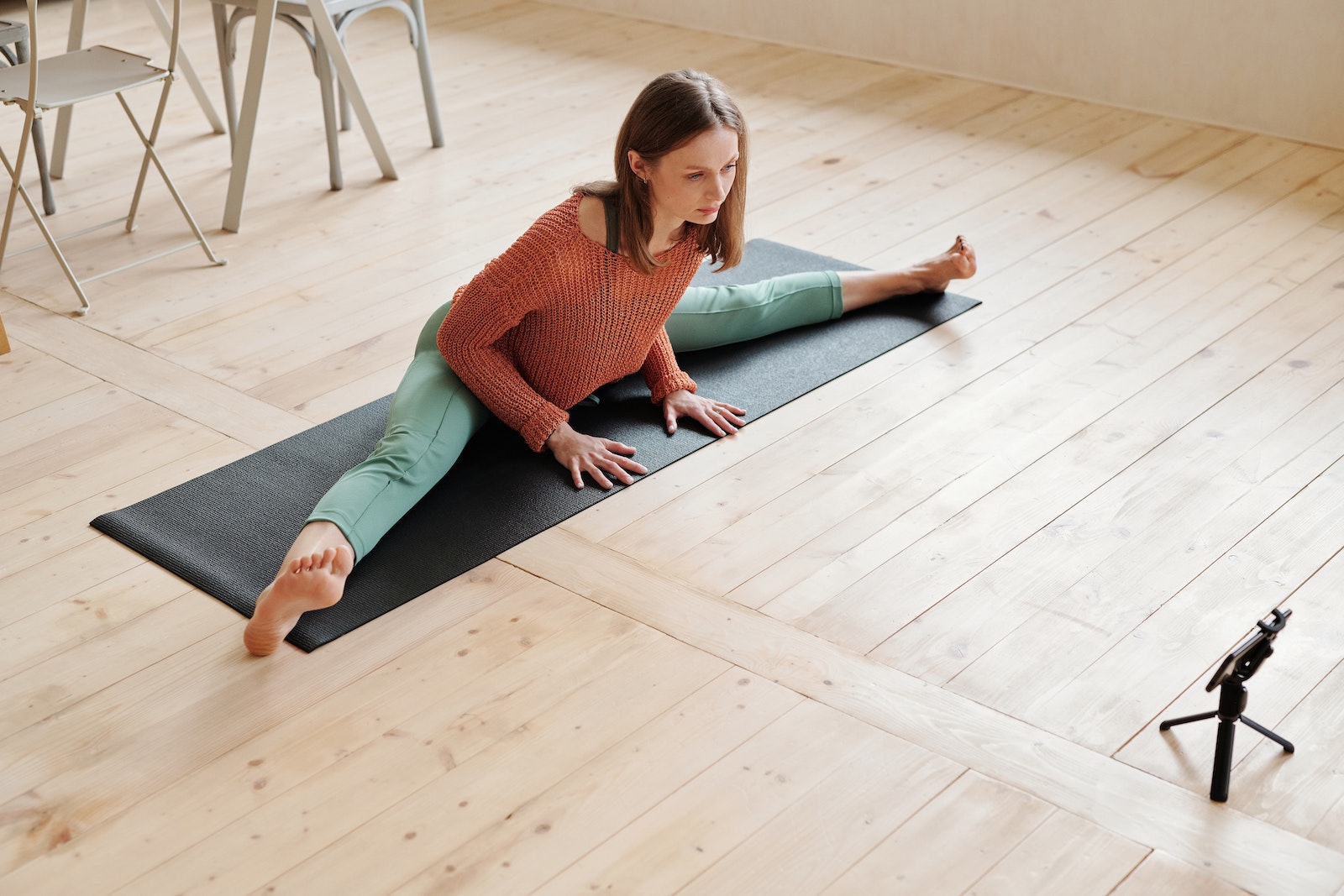 yoga teacher filming