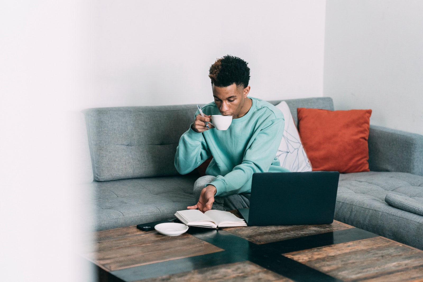 man working at home