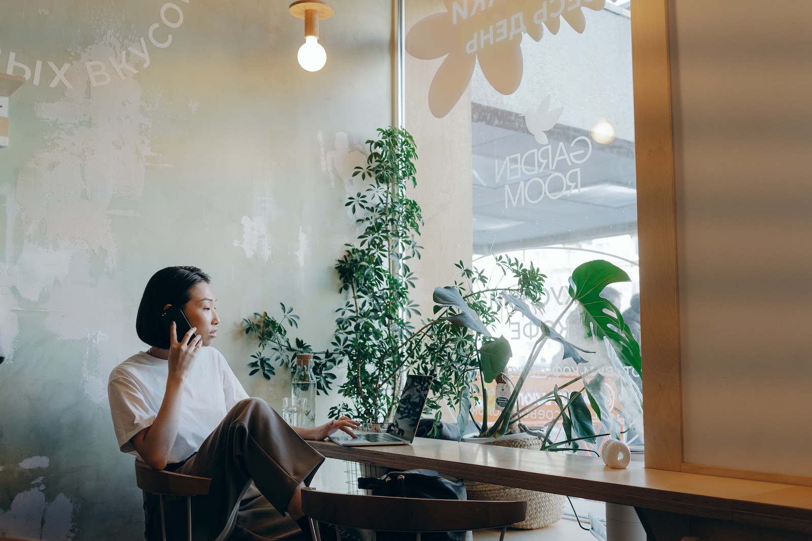 person working in cafe