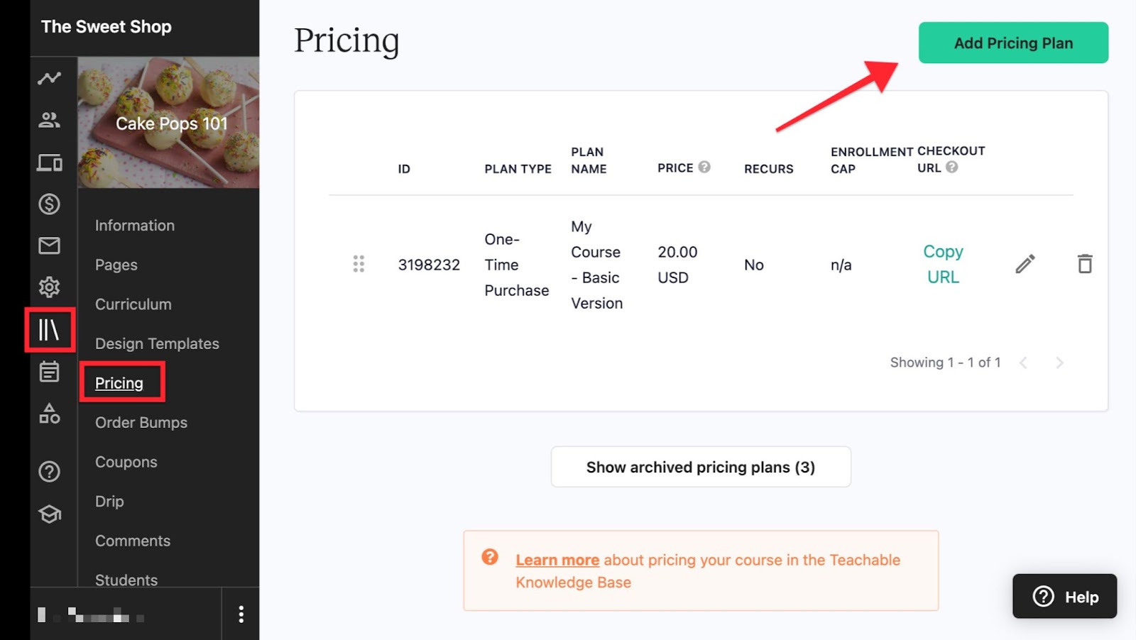 add pricing plan teachable