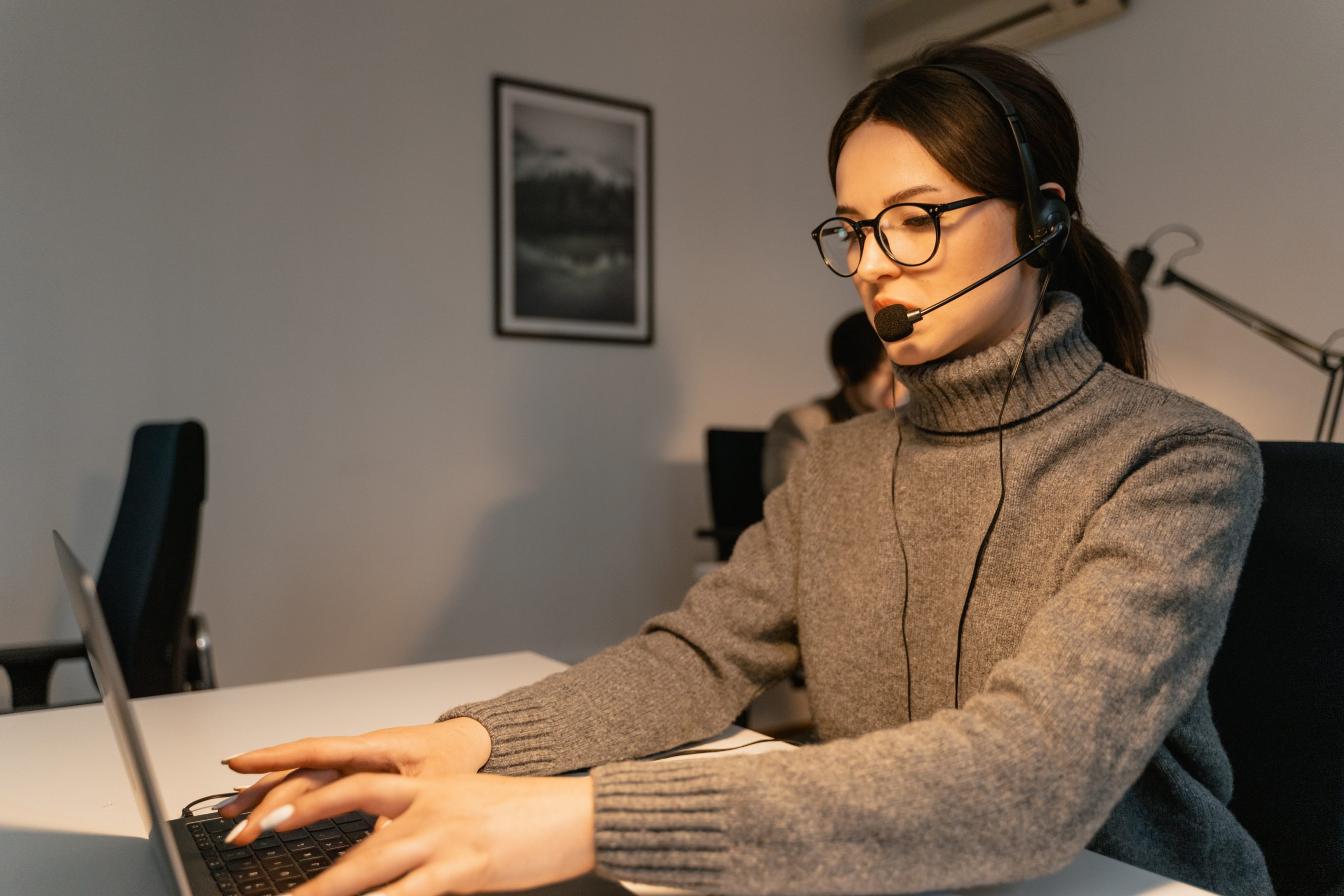 A virtual assistant wearing a headset