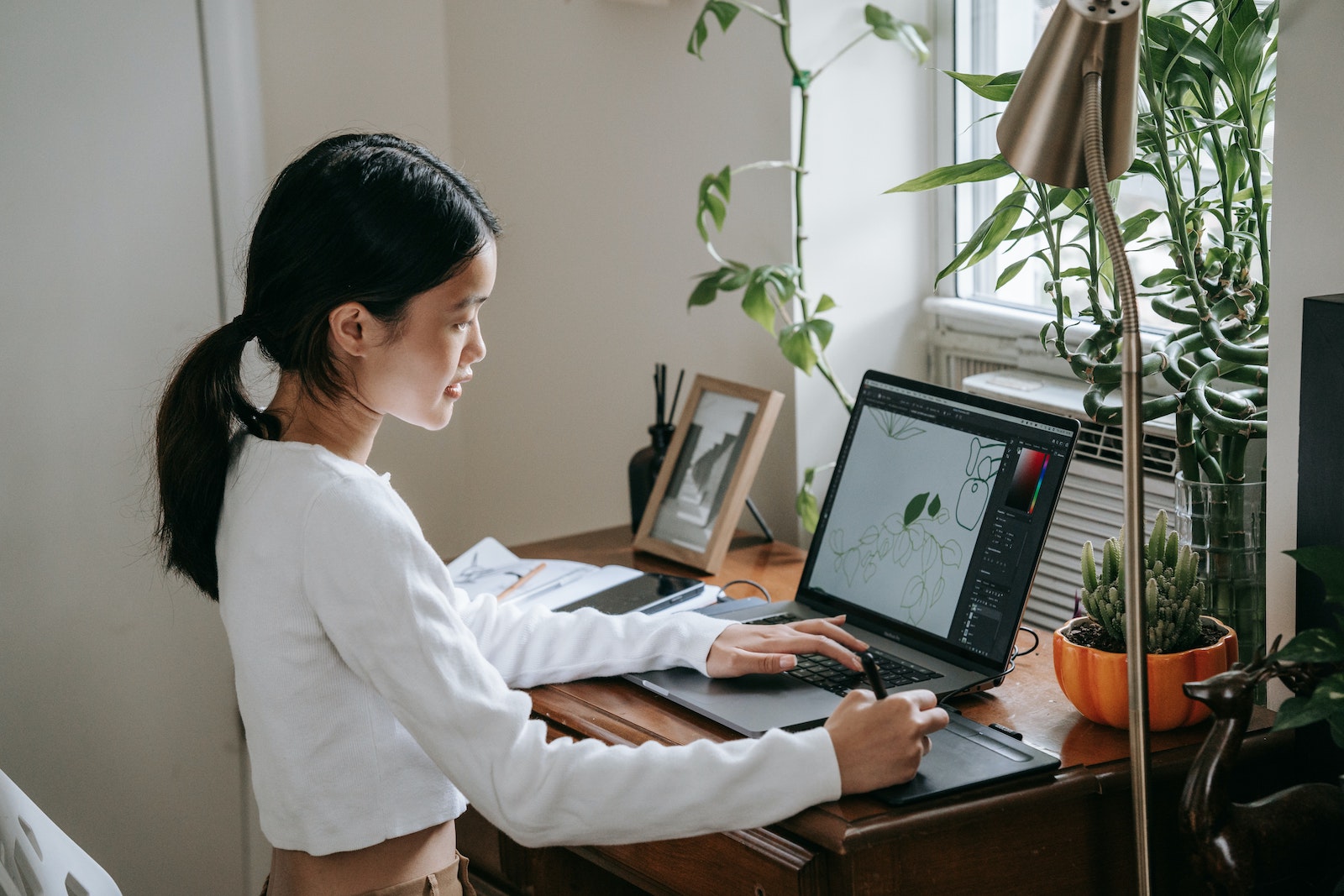 woman working at home office