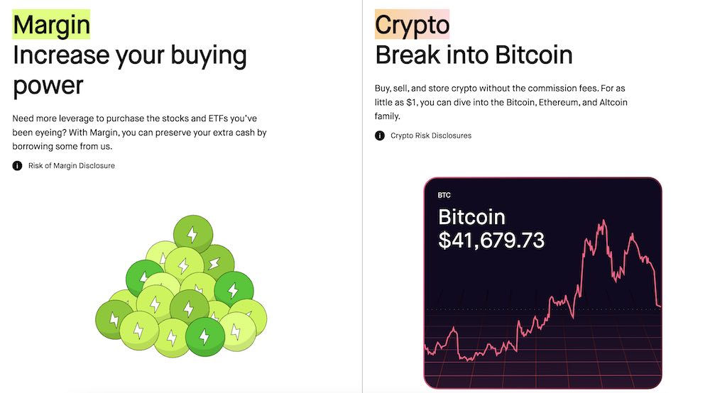 example of a robinhood landing page using power words