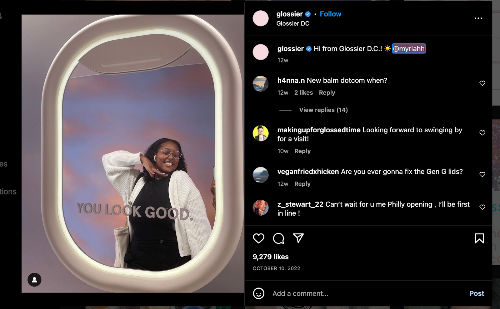 social selling example - Glossier